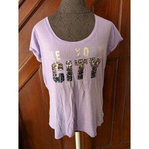 New York & Company Lavender Sequin "New York City" T-Shirt Womens XL